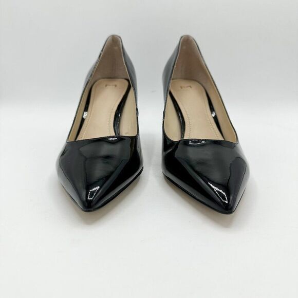 Marc Fisher Zala Black Patent Leather Poiinted Toe Pumps With Clear Acrylic Bloc - Picture 4 of 12